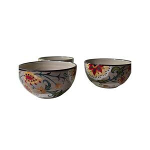 Set of 3 TABLETOPS UNLIMITED Gallery Misto Odessa Beige Floral Soup Cereal Bowl